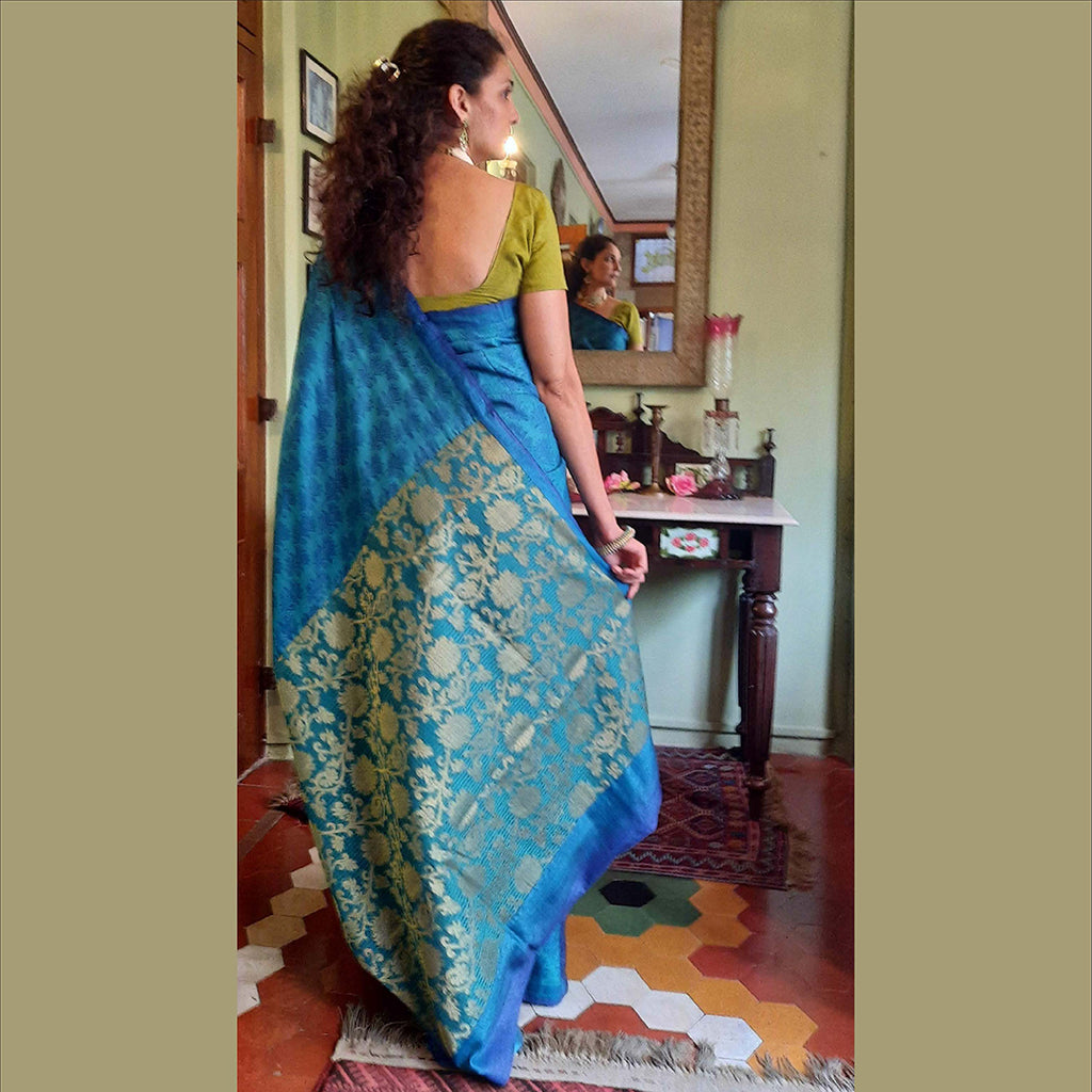Upcycled Tussah Silk Sari: Turquoise